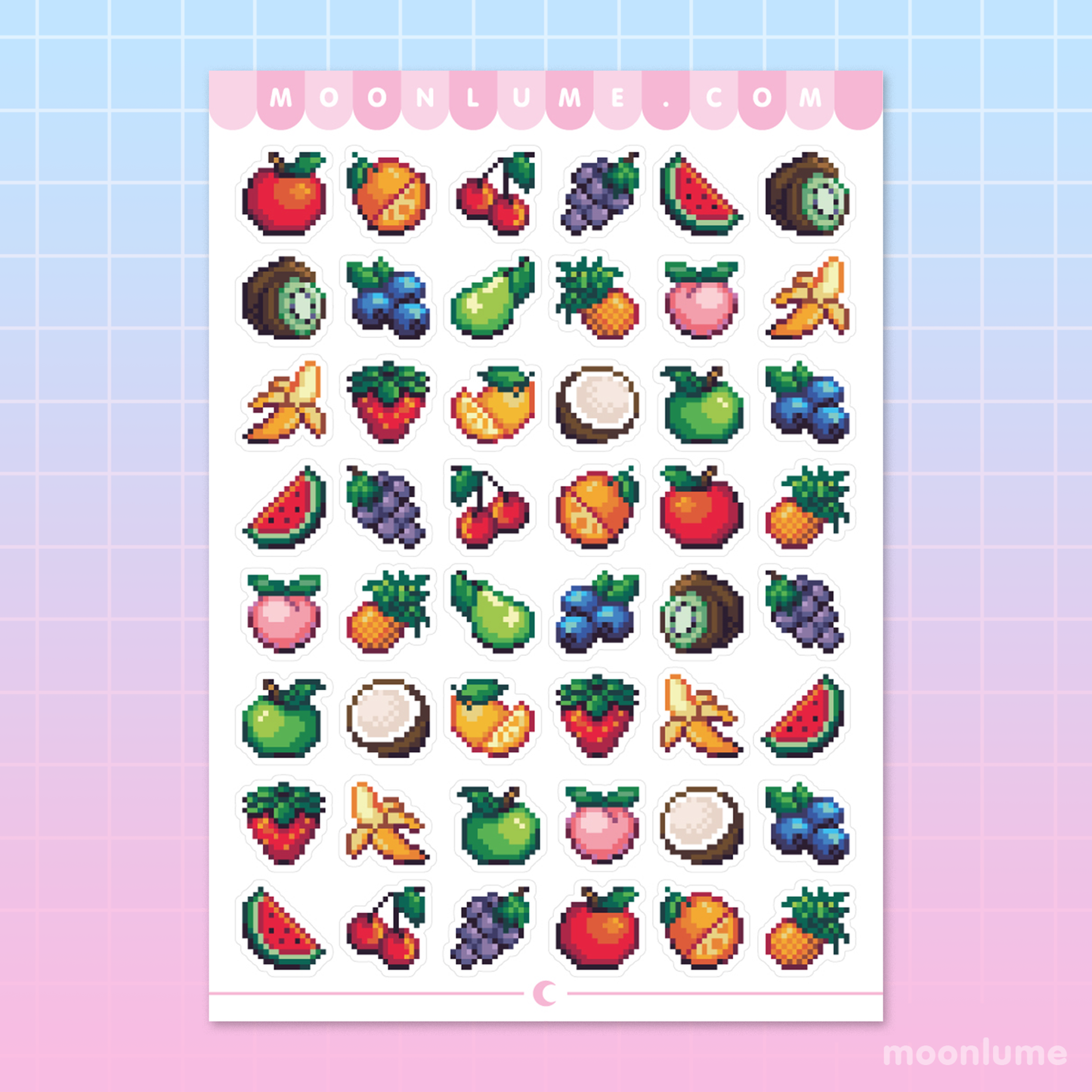 Pixel Fruit - matte vinyl sticker sheet