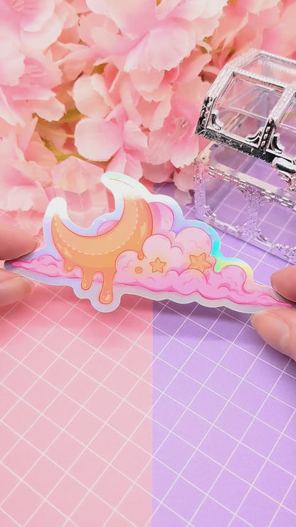 Melting Moon Cloud - holographic vinyl sticker