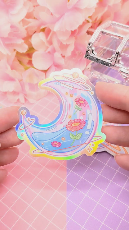 Celestial Glass Moon - holographic vinyl sticker