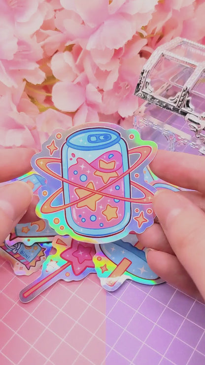 Cosmic Bubble Tea - holographic vinyl sticker