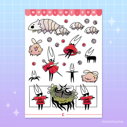 Hollow Knight Silksong - matte vinyl sticker sheet - Hornet and friends