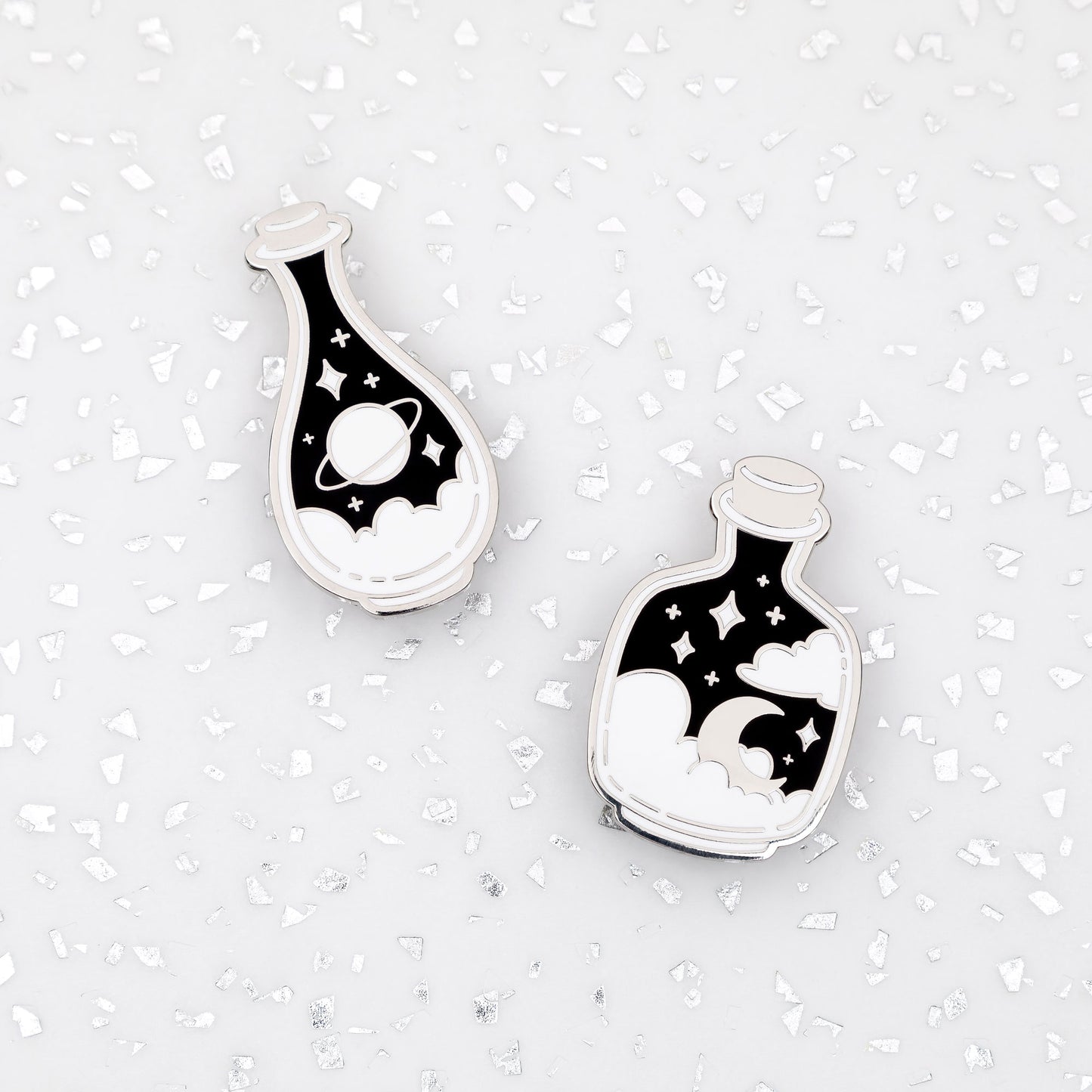 BOTTLED UP - dreamy silver plated enamel pin - Space Bottle