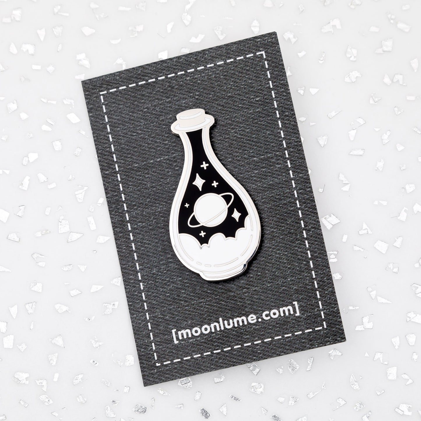 BOTTLED UP - dreamy silver plated enamel pin - Space Bottle