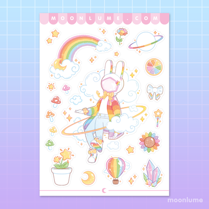 Astro, the Cosmic Rainbow Bunny - matte vinyl sticker sheet