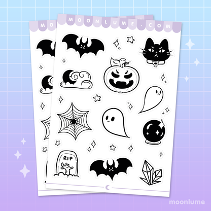 Black and White Halloween stickers - matte vinyl sticker sheet