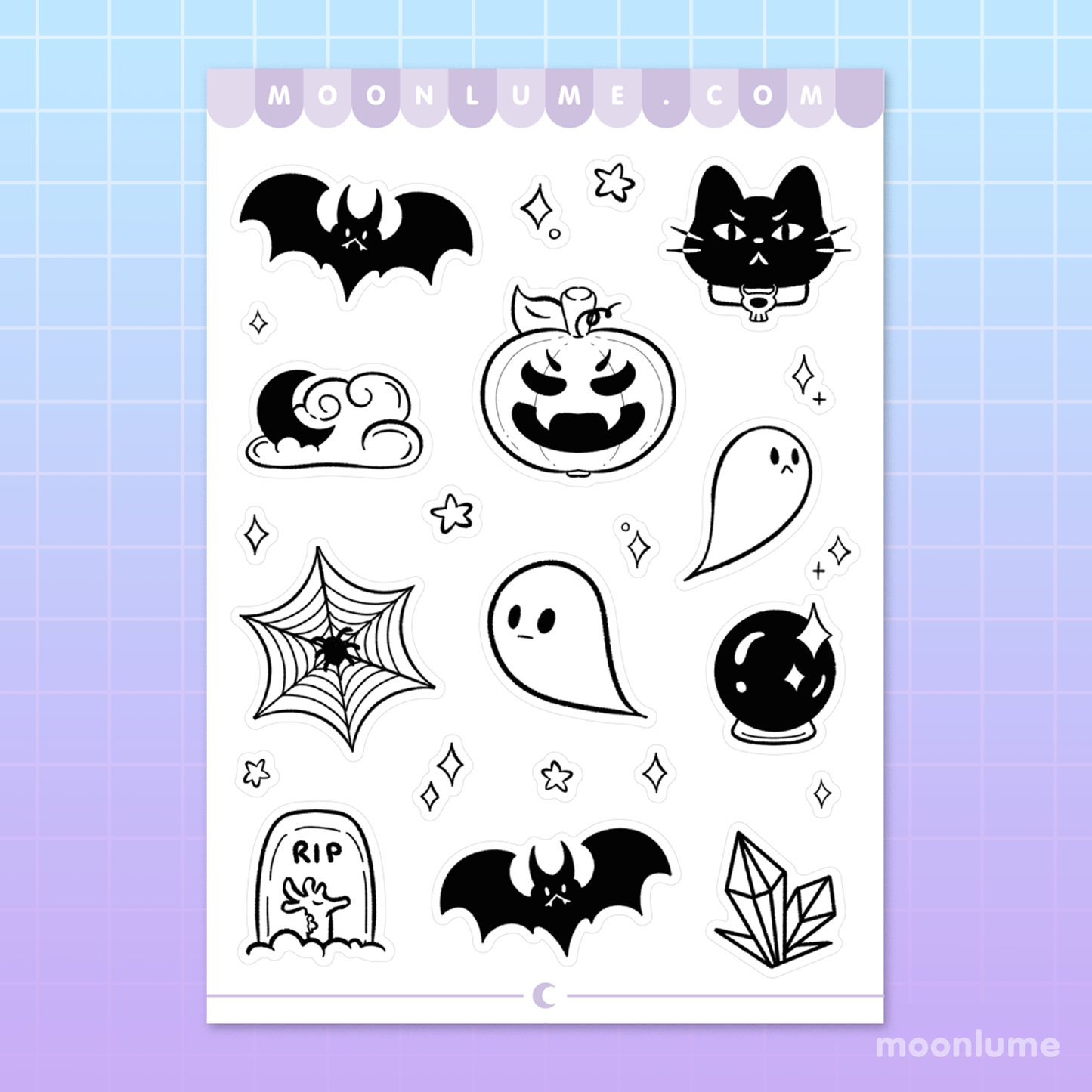 Black and White Halloween stickers - matte vinyl sticker sheet