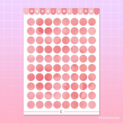 RED watercolor circle stickers / labels - matte vinyl sticker sheet