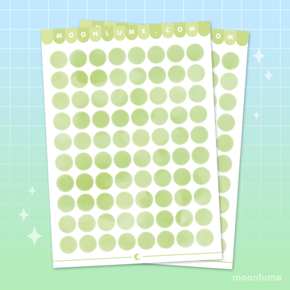 GREEN watercolor circle stickers / labels - matte vinyl sticker sheet