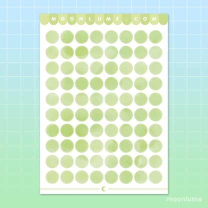 GREEN watercolor circle stickers / labels - matte vinyl sticker sheet