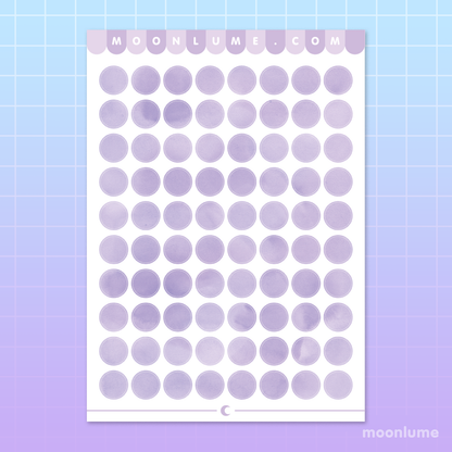 PURPLE watercolor circle stickers / labels - matte vinyl sticker sheet
