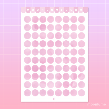 PINK watercolor circle stickers / labels - matte vinyl sticker sheet