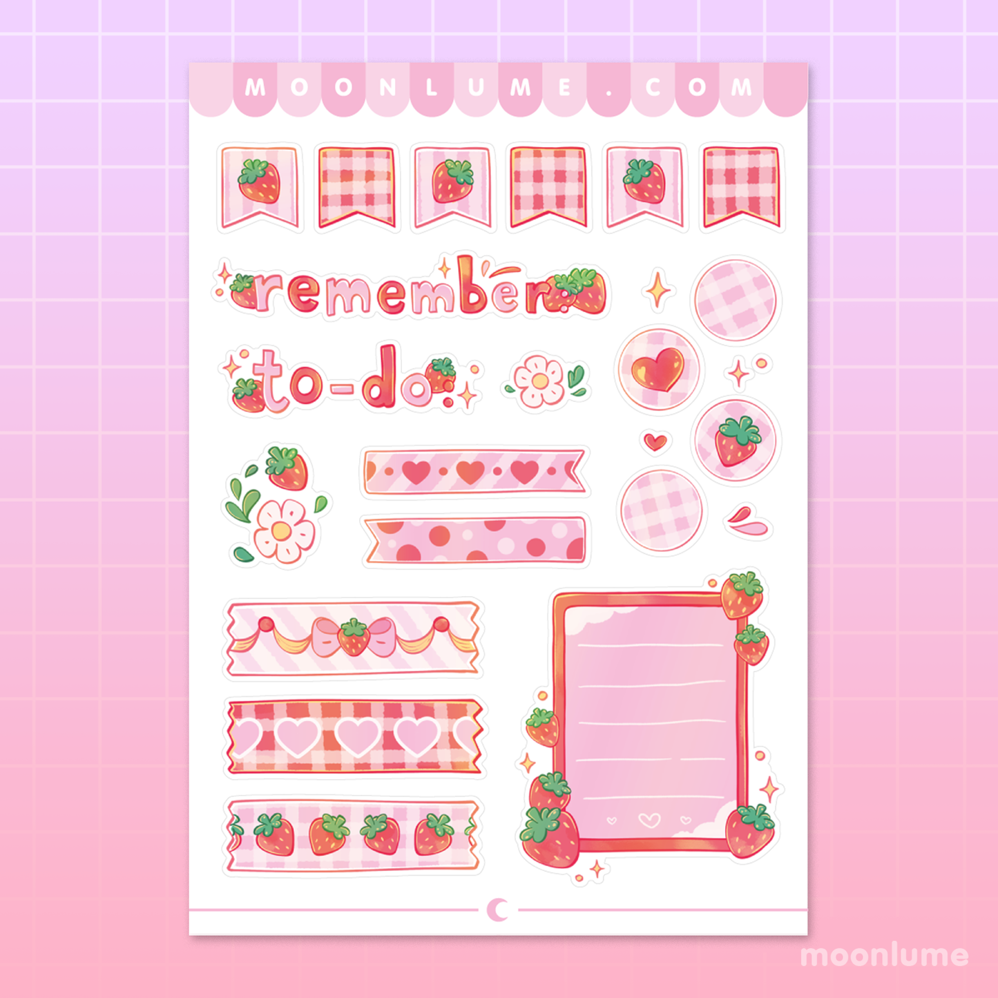 Strawberry planner stickers - matte vinyl sticker sheet