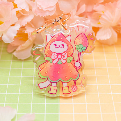 Strawberry Cat acrylic charm / keychain