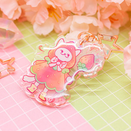 Strawberry Cat acrylic charm / keychain