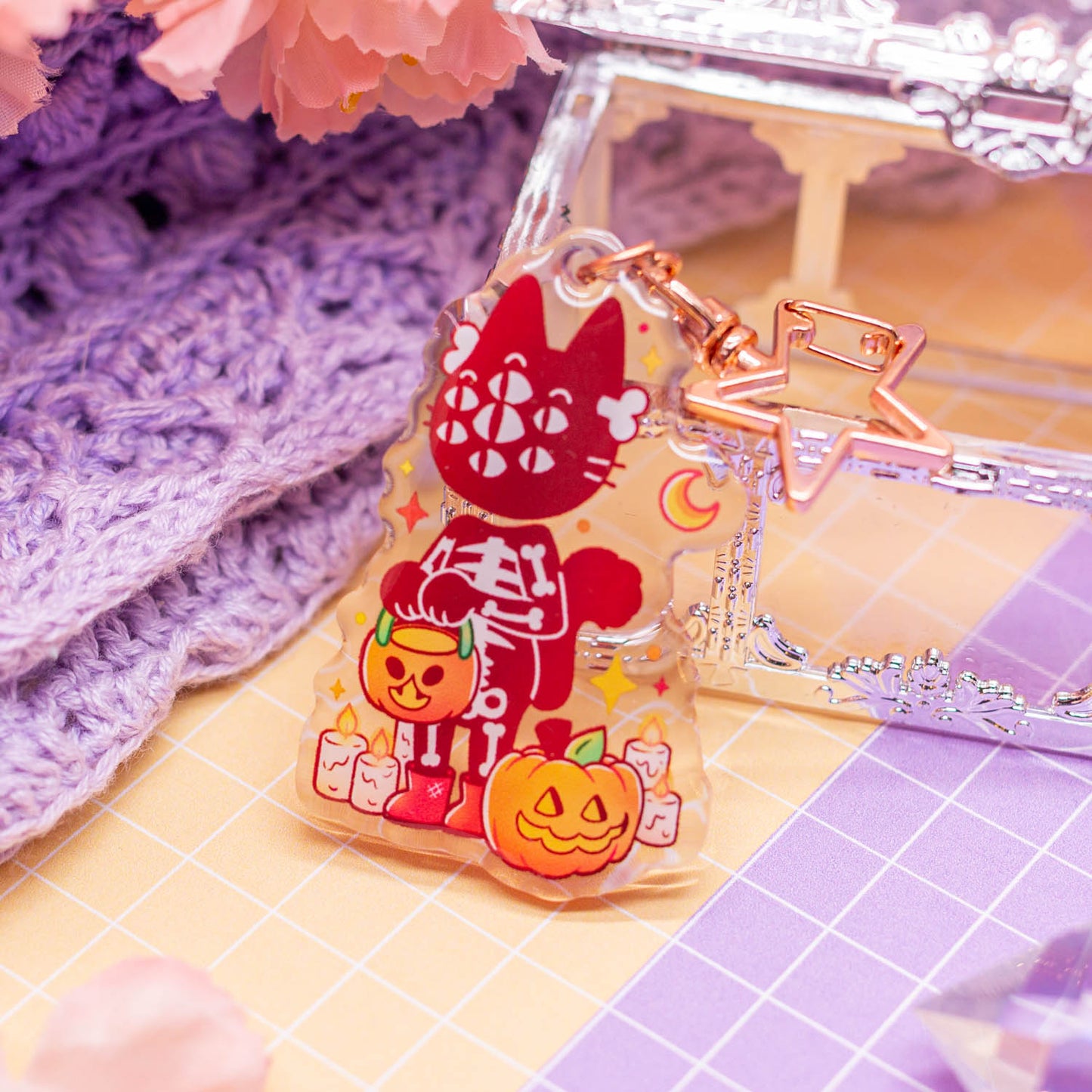 Spooky Town - Skeleton Cat acrylic charm / keychain