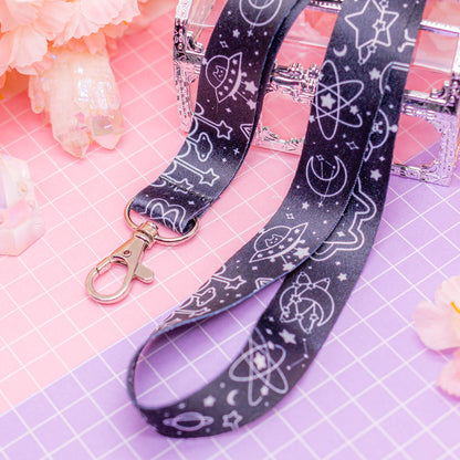 Meowter Space - black and white lanyard with lobster clasp