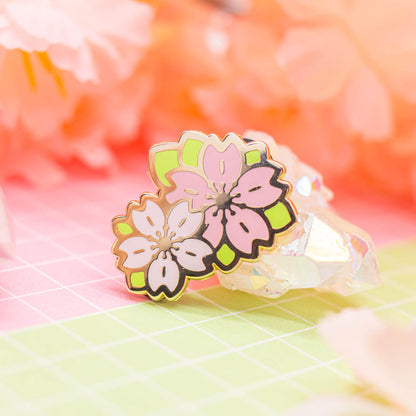 Sakura Season - double cherry blossom enamel pin