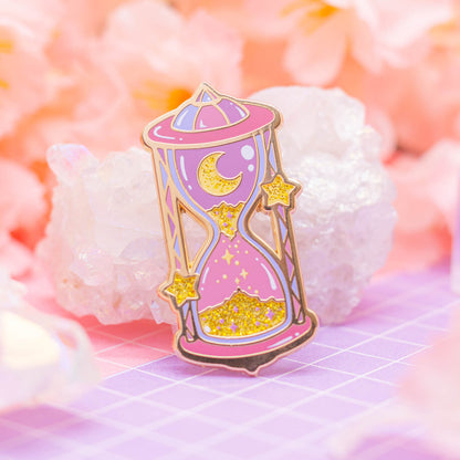 Night Market - cosmic glittering sand hourglass enamel pin
