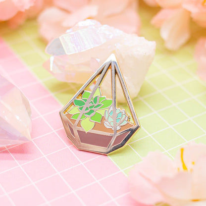 TERRA - Succulent terrarium enamel pin - triangle