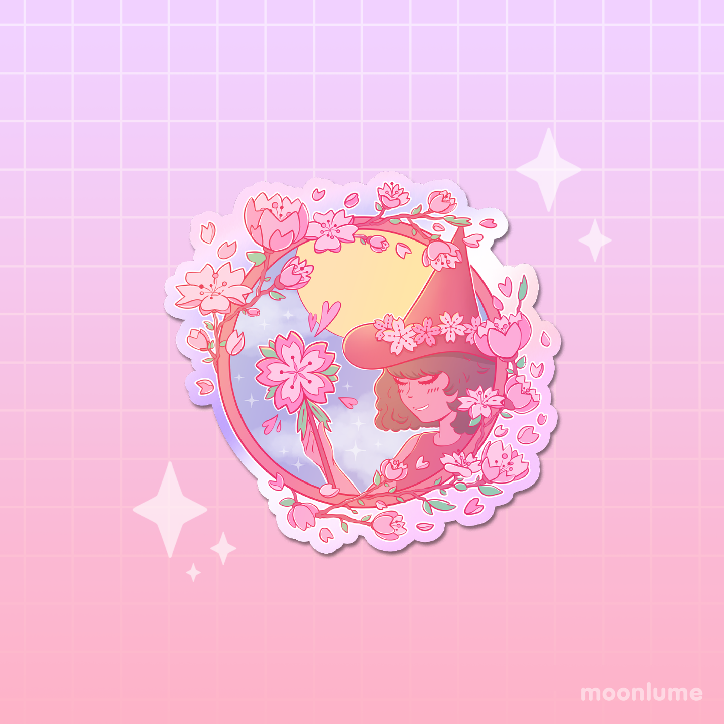 Cherry Blossom Season - Sakura Witch - pink-tinted holographic vinyl sticker