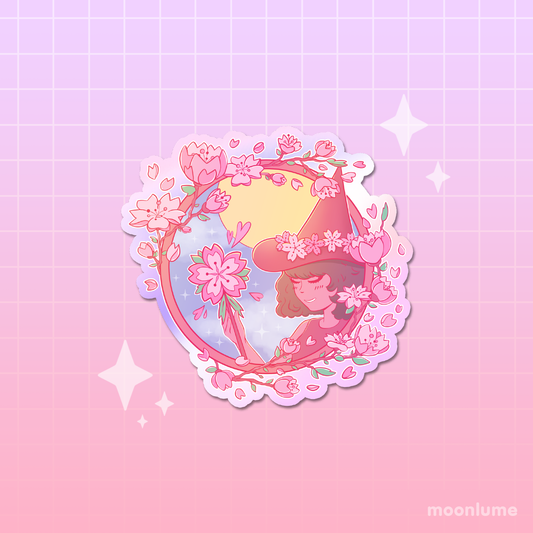 Cherry Blossom Season - Sakura Witch - pink-tinted holographic vinyl sticker