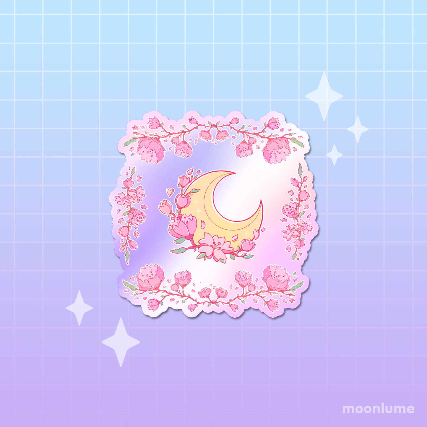 Cherry Blossom Season - Sakura Moon - pink-tinted holographic vinyl sticker