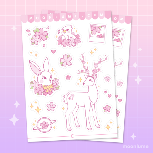 Sakura Season Animal Friends - matte vinyl sticker sheet