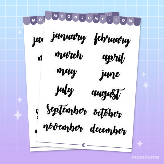 Months of the Year planner stickers - matte vinyl sticker sheet