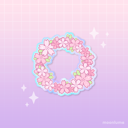 Cherry Blossom Wreath / Ring - holographic vinyl sticker