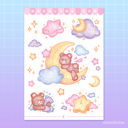 Sweet Dreams Sleepy Bears - matte vinyl sticker sheet