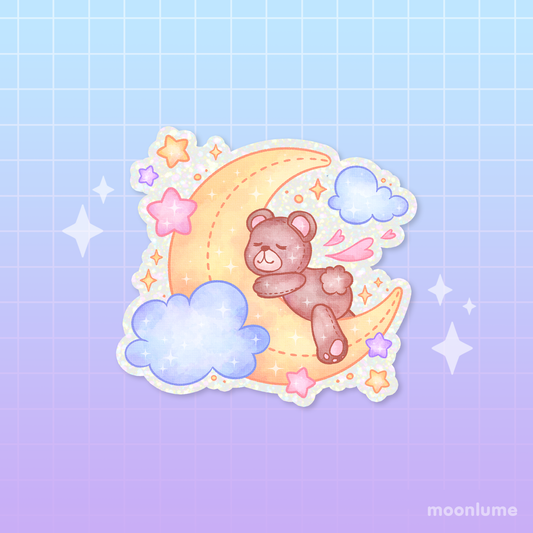 Sleepy Moon Bear - pastel glitter vinyl sticker
