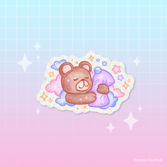 Sleepy Bear - pastel glitter vinyl sticker