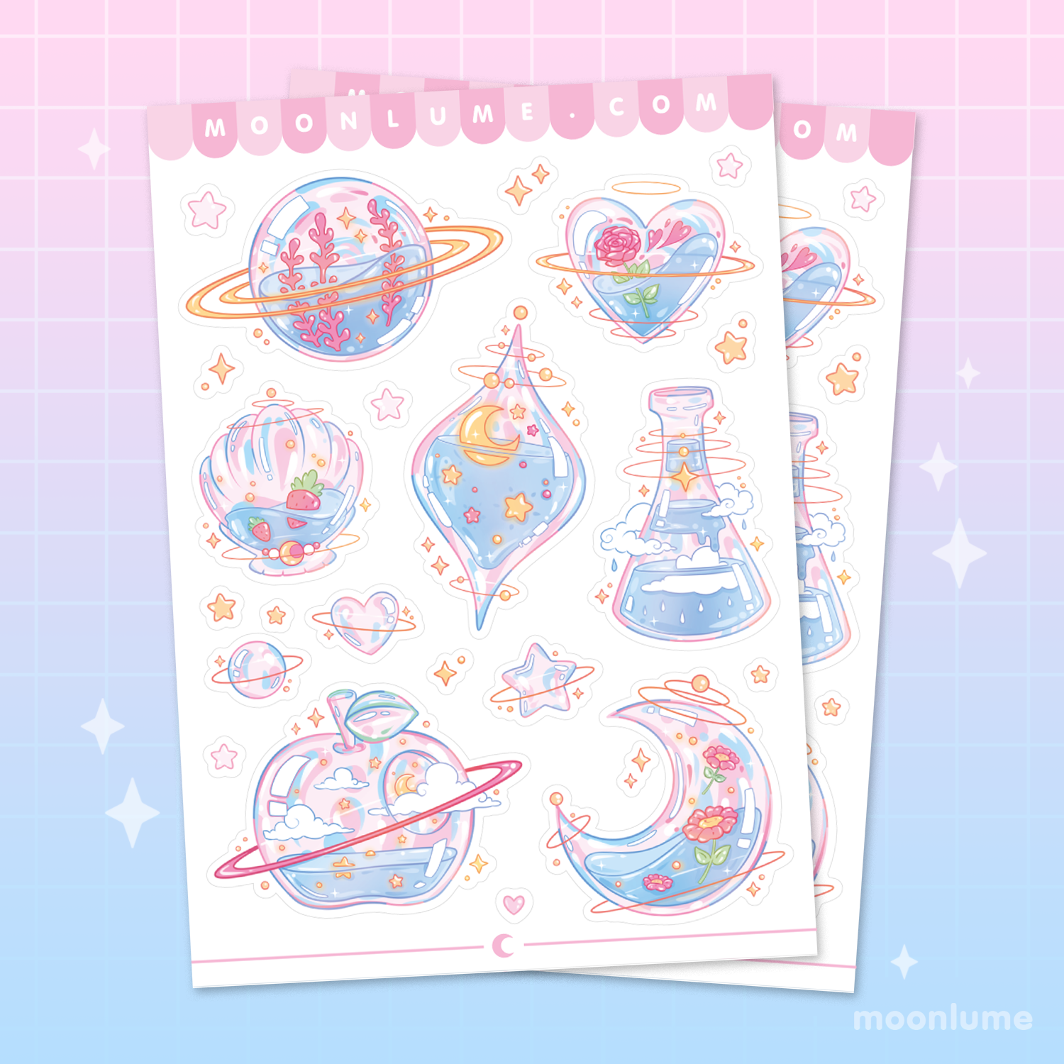 Aesthetic Glass Planets - matte vinyl sticker sheet – Moonlume