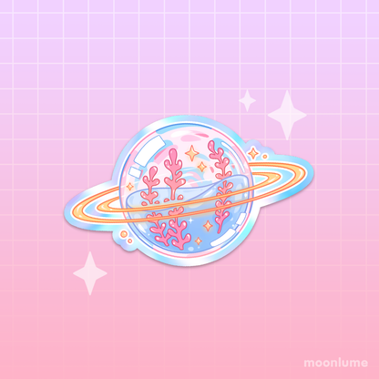 Coral Glass Planet - holographic vinyl sticker