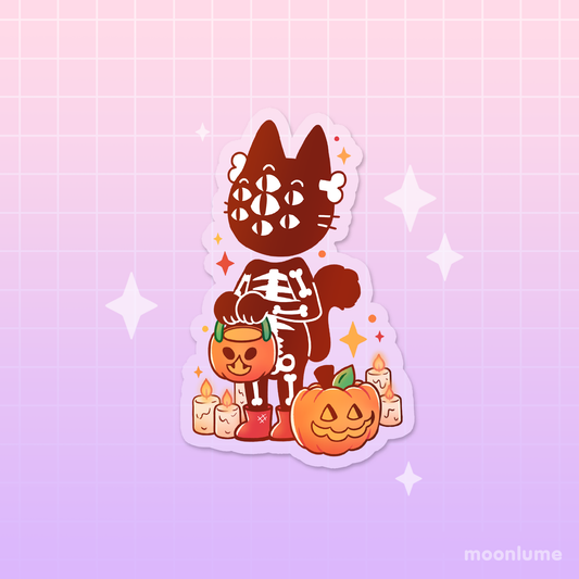Spooky Town Halloween - Skeleton Cat - transparent vinyl sticker