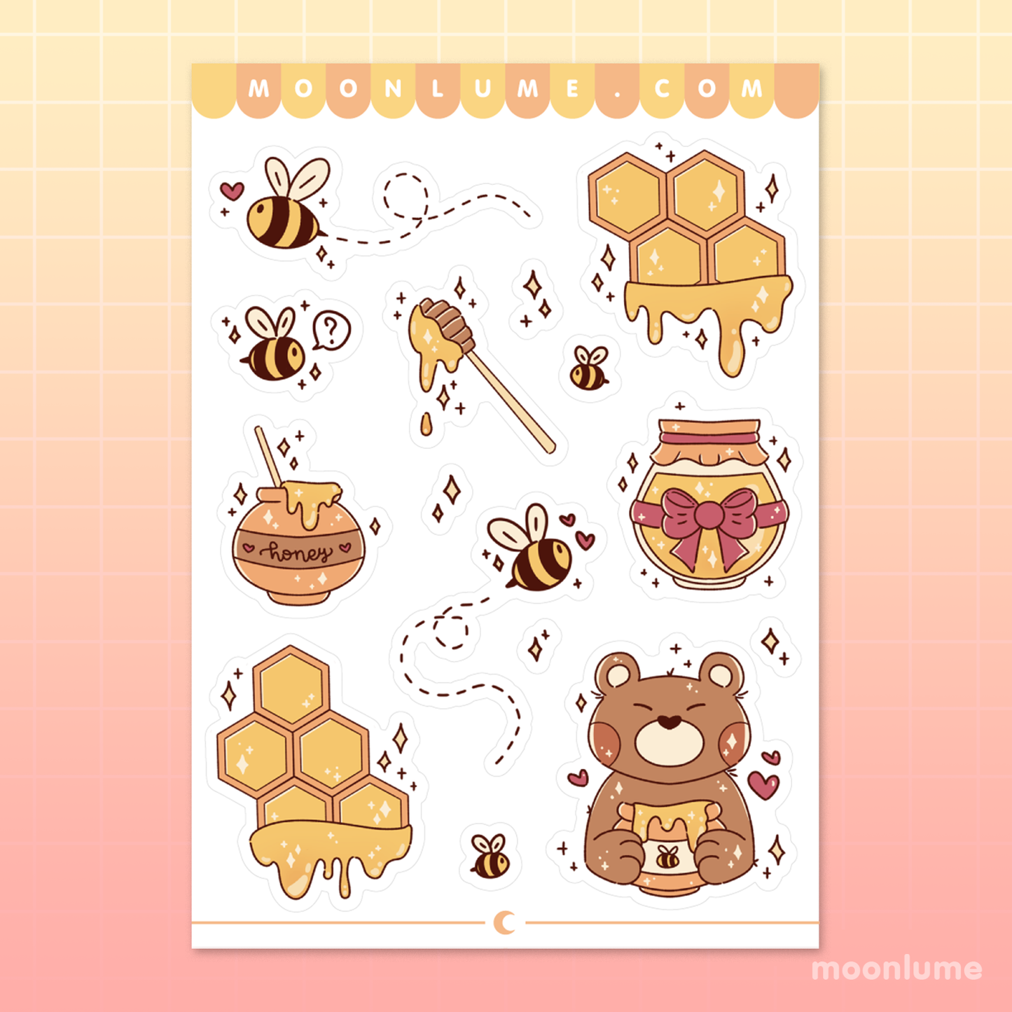 Honeybees & Honey Bear - matte vinyl sticker sheet