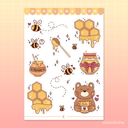 Honeybees & Honey Bear - matte vinyl sticker sheet