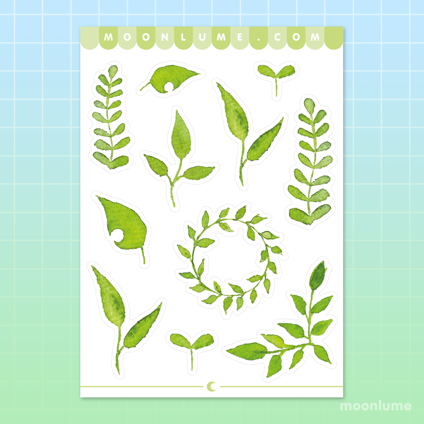 Watercolor Green Leaf Florals stickers - matte vinyl sticker sheet